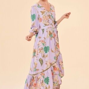 Powder Prancing Tiger wrap dress in super soft “lilac” viscose-NWT